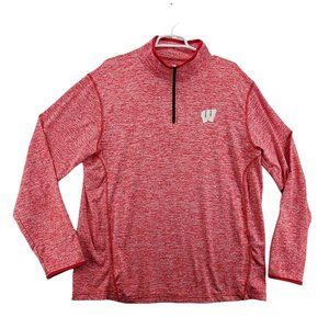 University of Wisconsin Shirt Men's L/S 1/4 Zip High Neck Pullover Badgers Red L